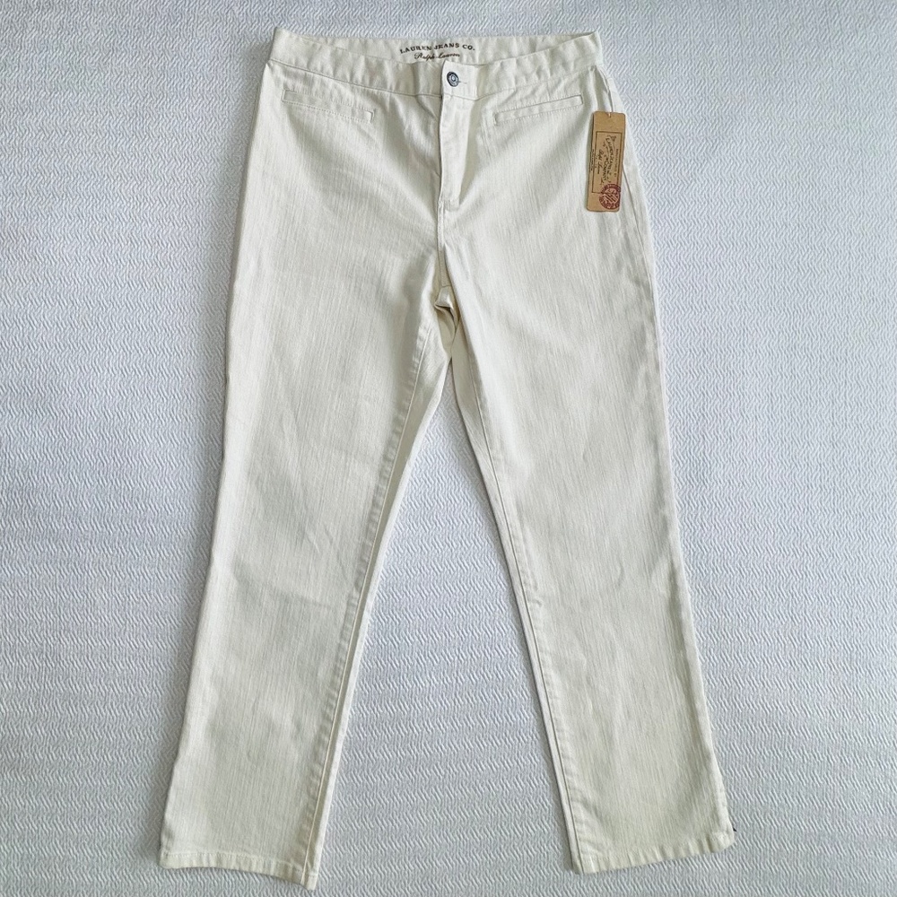 NWT Lauren Ralph Lauren Off-White Denim Slim Straight Pants/Jeans, Size 8 Petite